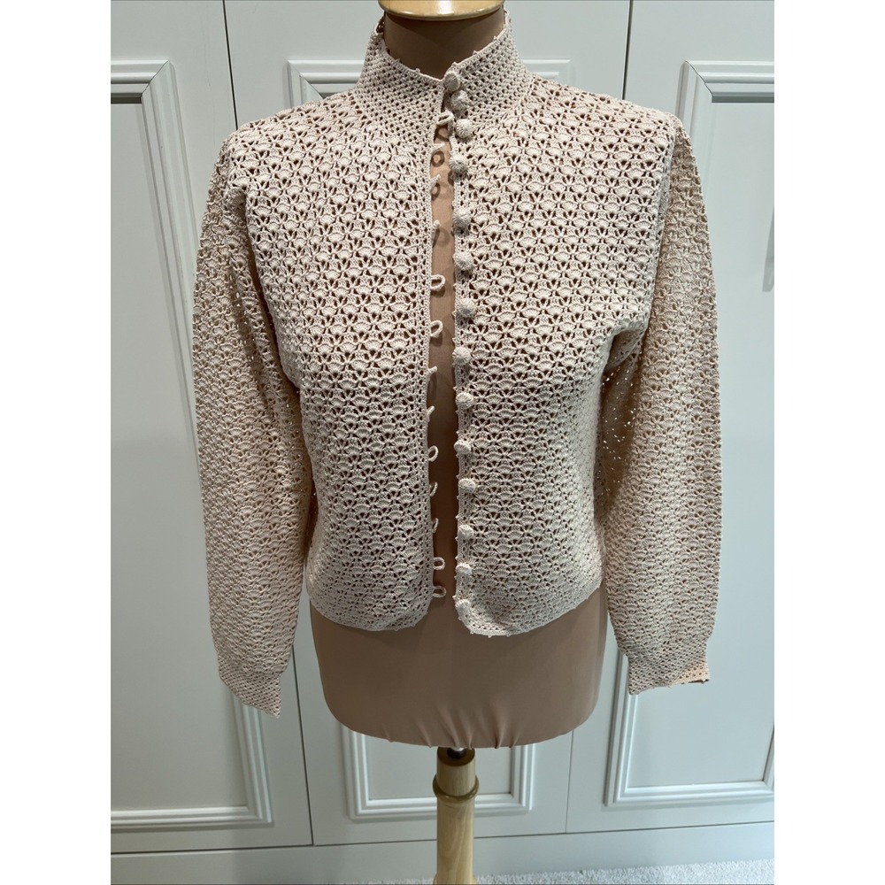 April Cornell Crochet Lace Cardigan Sweater Cream Cottagecore Granny Coquette